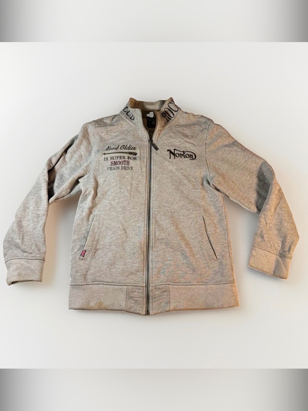 Vintage Norton Motorcycles “Best Machine” Mock Neck Zip Hoodie